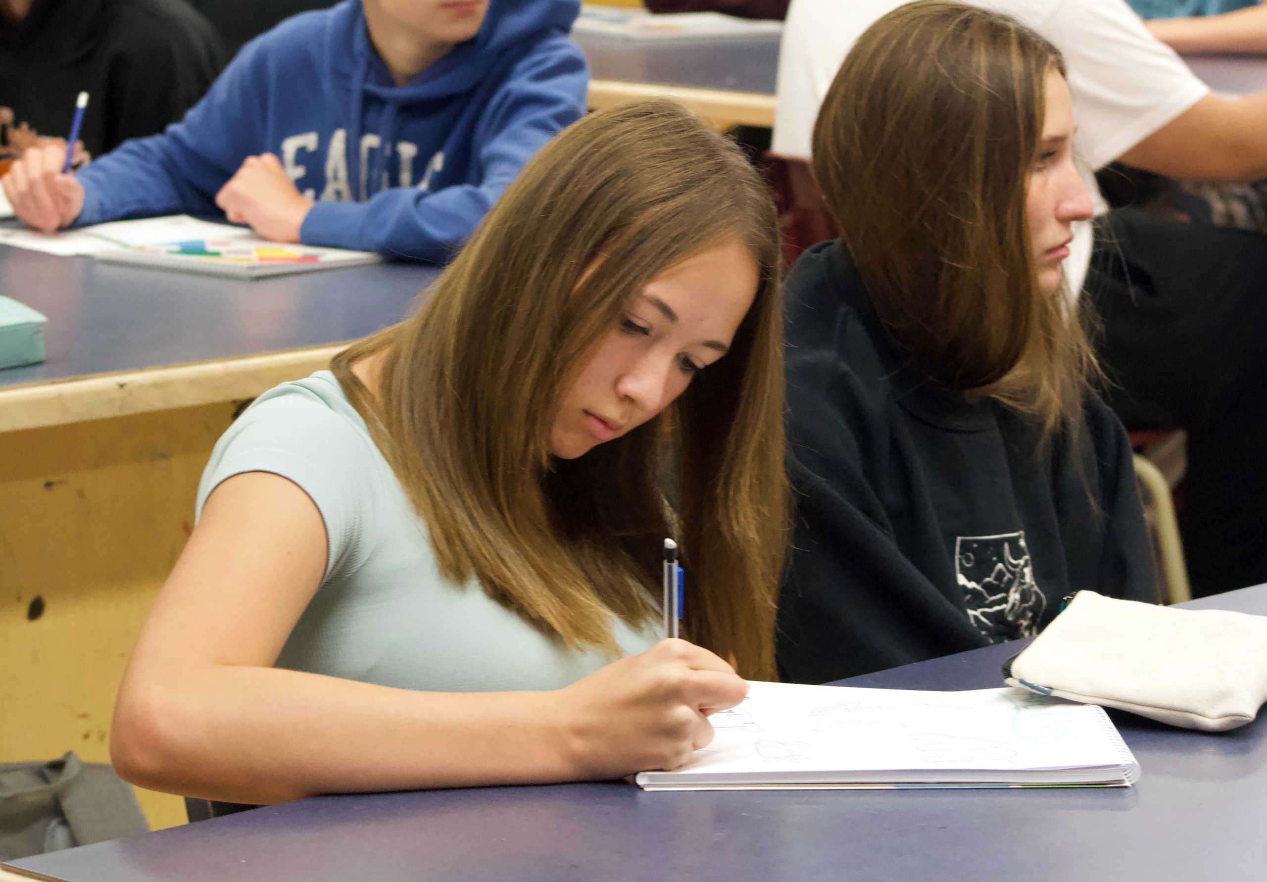Photo of a high school student writing in a notebook